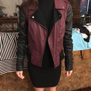 Maroon and Black Faux Leather Jacket